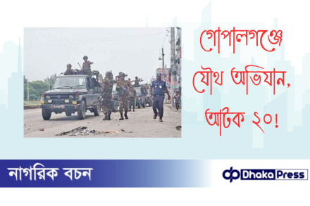 গোপালগঞ্জে যৌথ অভিযান, আটক ২০