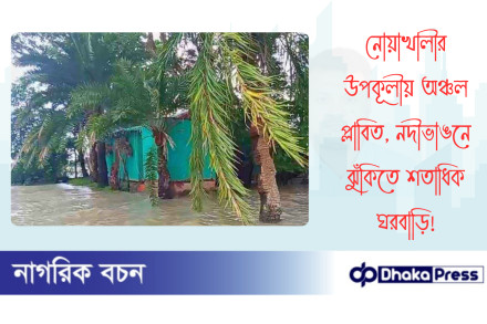 নোয়াখালীর উপকূলীয় অঞ্চল প্লাবিত, নদীভাঙনে ঝুঁকিতে শতাধিক ঘরবাড়ি